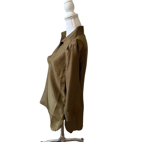 Vintage Harve Silk Collared Top Olive Green 12 - Picture 3 of 5